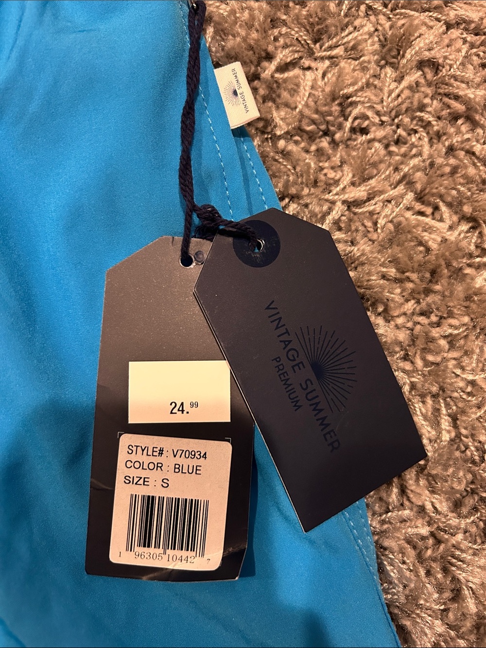Light Blue Men's Swim Trunks with Elastic Waist and Drawstring - Picture 2 of 5